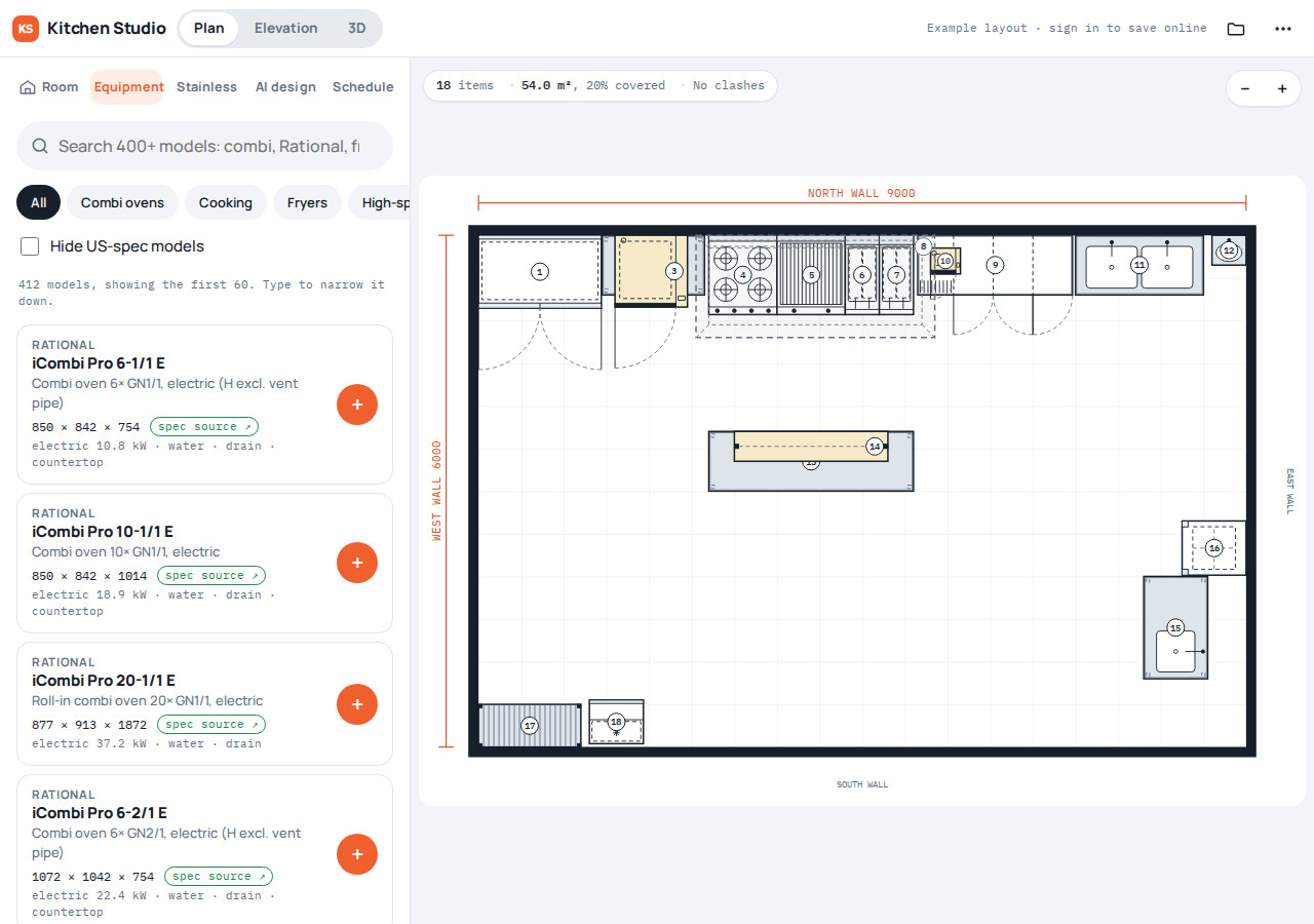 Plan view on a laptop with the equipment panel open